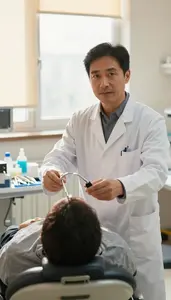 Gastroenterologist Adjusting Dental Equipment In A Speech Therapy Assessment