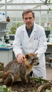 Geneticist Observing Animal Behavior In An Anthropology Field Research Site