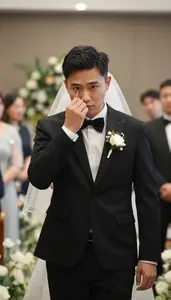Groom Wiping A Tear During The Brides Walk Down The Aisle