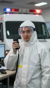 Hazmat Technician Managing Emergency Operations In A Disaster Relief Command