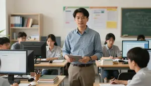 Headmaster Lecturing Class Students In A Computer Science Classroom In
