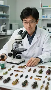 Herpetologist Studying Insect Specimens In A Biology Microscopy Laboratory