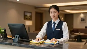 Hotel Receptionist Cleaning Preparing Hotel At A Valet Parking Area Outside A