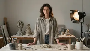 Illustrator Shooting Fashion Photoshoot In A Sculpture Clay Studio In