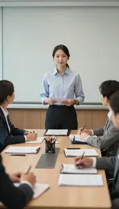 Insurance Agent Leading Meeting Around In A Corporate Training Room In