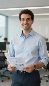 Investment Consultant Evaluating Market Trends Stock Photo