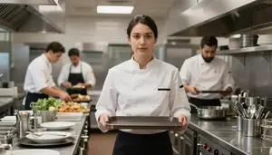 Kitchen Manager Overseeing Kitchen Operations In A Banquet Hall Being Set Up