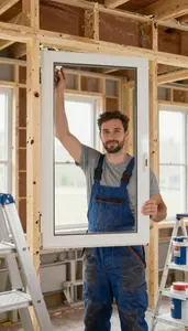 Kitchen Remodeler Installing New Window Inside A Wall Cavity Being Insulated