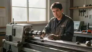Lathe Operator Operating Lathe Shape At A Steel Structure Construction Site