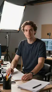 Lighting Designer Managing Film Production In A Sound Design Studio In