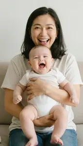 Loving Aunt Holding Baby Niece And Making Her Laugh Hysterically