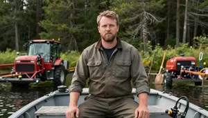 Lumberjack Managing Forest Sustainable A Fishing Boat On Open Water