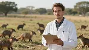 Mammalogist Observing Animal Behavior In An Animal Behavior Research Site