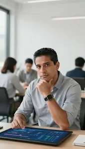 Man Finance Professional Reviewing Robo Advisor Performance