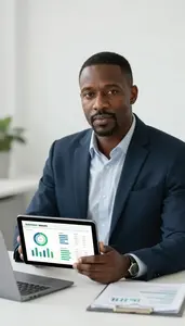 Man Finance Professional Analyzing Sustainability Metrics
