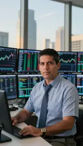 Man Investment Professional Executing Trades On A Trading Terminal