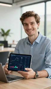 Man Investment Professional Analyzing Cryptocurrency Market Data