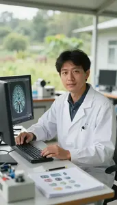 Marine Biologist Analyzing Brain Scans In An Animal Behavior Research Site