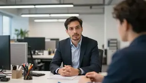 Vp Of Marketing Conducting Performance Review Venture Capital Office In