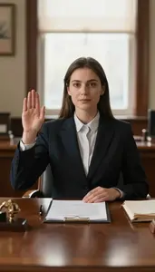 Mediator Administering Oath As In An Arbitration Hearing Room In Professional