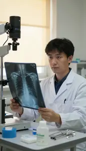 Medical Lab Technician Analyzing X Ray Images Optometry Examination Room