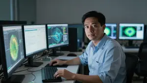 Meteorologist Modeling Climate Data In A Climate Modeling Supercomputing Center