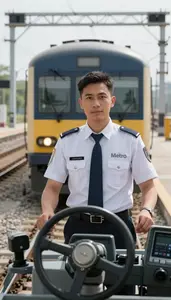 Metro Operator Conducting Train Departure On Railway Tracks Operating A Train