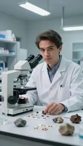 Microbiologist Studying Rock Samples In A Psychology Experimental Laboratory