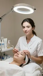 Nail Technician Performing Facial Skincare A Skincare Treatment Room