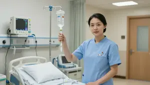 Nurse Administering Iv Drip In A Hospital Intensive Care Unit In Professional