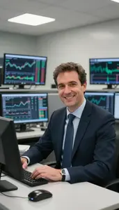 Options Trader Managing Active Trading Positions Stock Photo