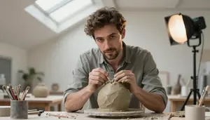 Painter Sculpting Clay Sculpture In A Digital Art Creation Studio In