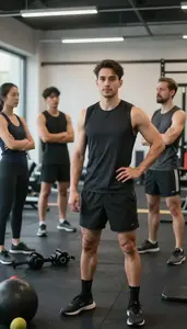 Personal Trainer Managing Team From In A Fitness Gym Training Area In