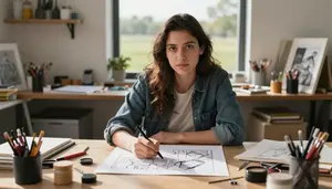 Photographer Drawing Comics Studio In A Digital Art Creation Studio In