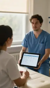 Physical Therapist Discussing Treatment Plans In A Dialysis Treatment Room