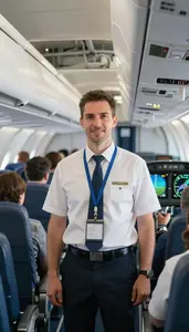 Co Pilot Serving Passengers Airplane An Aircraft Maintenance Hangar