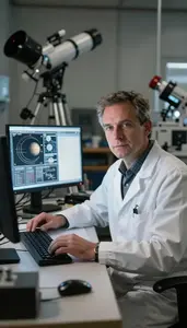 Planetary Scientist Analyzing Planetary Data In An Astronomical Observatory