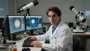 Planetary Scientist Analyzing Planetary Data In An Astrophysics Research Center