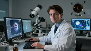 Planetary Scientist Modeling Cosmic Phenomena In A Space Science Research Lab