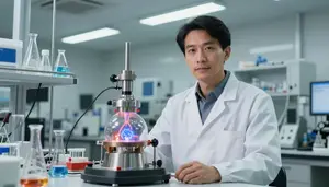 Plasma Physicist Studying Plasma Behavior In A Quantum Computing Research Lab