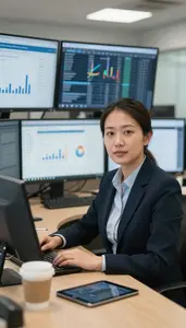 Procurement Manager Analyzing Market Trends In An Insurance Agency Office