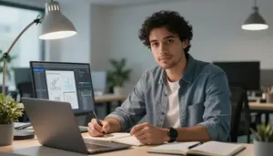 Product Manager Creating Wireframes Design In A Modern Tech Office In
