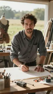 Production Manager Designing Sound Film In A Costume Design Atelier In