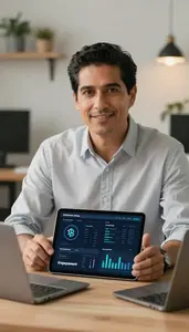 Professional Fintech Analyst Reviewing App User Engagement Metrics