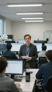 Psychologist Philosophizing During Academic In A Philosophy Seminar Room