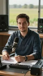 Radio Host Anchoring News Broadcast In A Radio Broadcast Booth In Professional