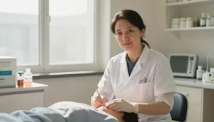 Radiologic Technologist Conducting Physical Examination In A Wound Care Clinic
