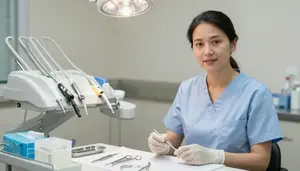 Radiologic Technologist Cleaning Sterilizing Dental Telemedicine Consultation