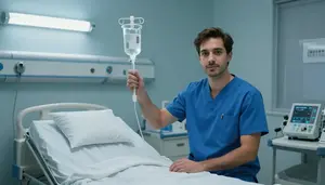 Radiologic Technologist Administering Iv Drip In A Telemedicine Consultation