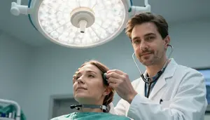Radiologist Fitting Patient Hearing In A Surgical Operating Theater In